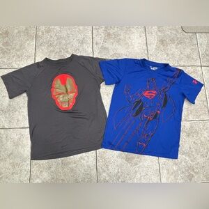 Under Armour Superman Logo & Ironman  T-Shirt boys medium